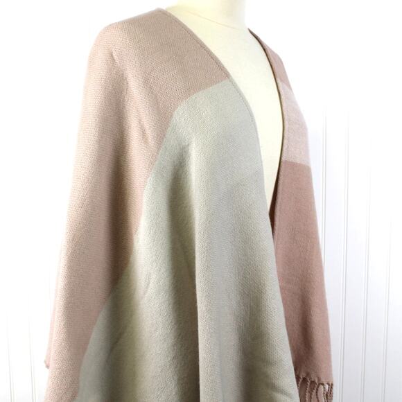 Soia & Kyo OS Scarfigan Poncho Wrap Shawl Pink Colorblock Boho Fringe Neutral - Picture 4 of 7